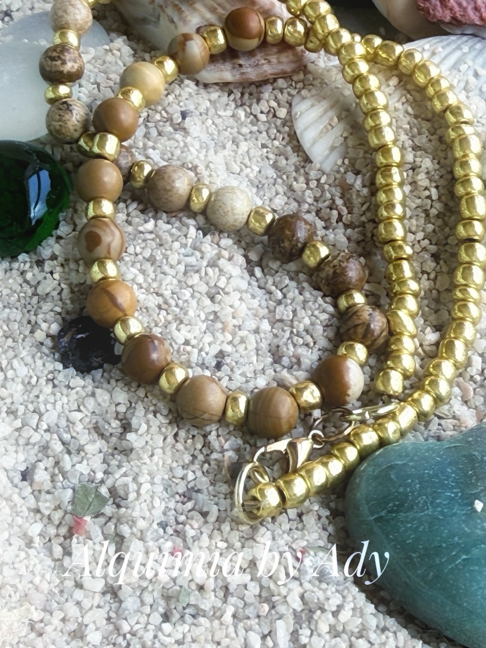 Alquimia Brown Jasper and Gold Bead Necklace